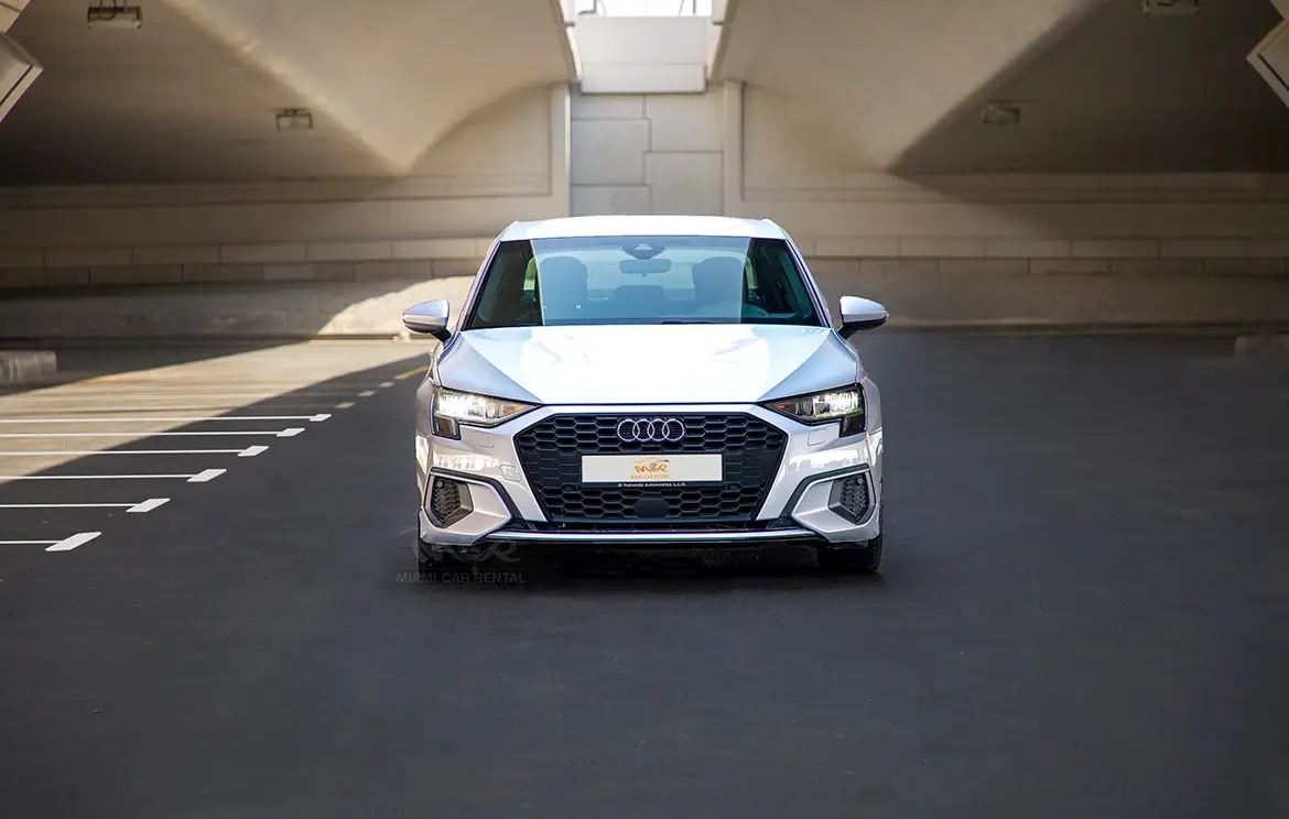 Rent the sleek Audi A3 Whait economy sedan in the UAE