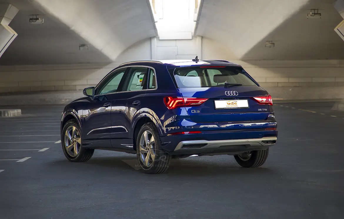 Rent the stylish Audi Q3 Blue SUV in Dubai