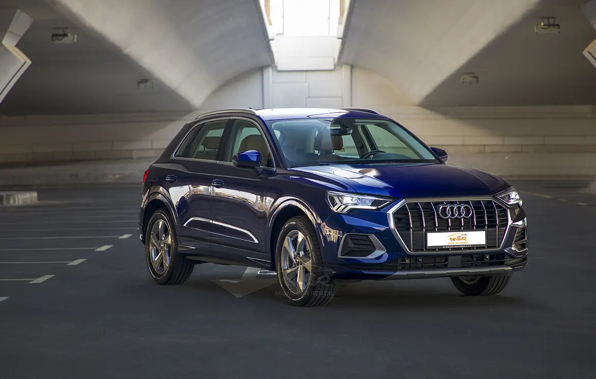 Lease the sleek Audi Q3 Blue SUV in the UAE