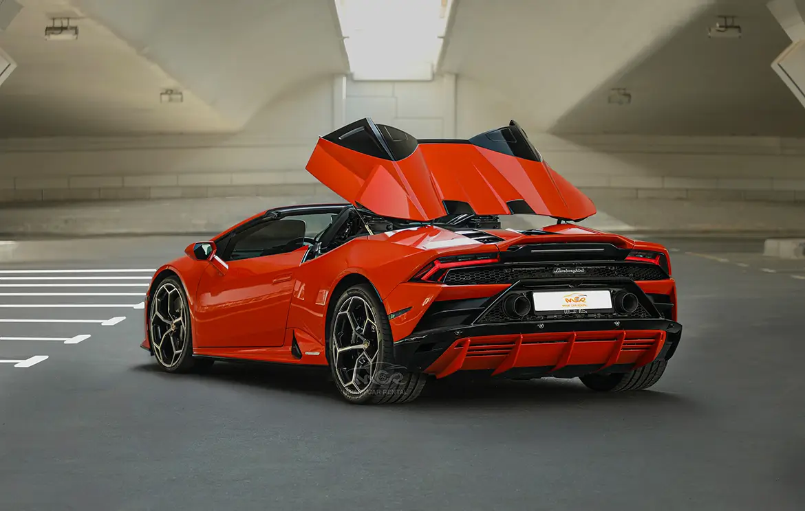 Hire the stunning Lamborghini Huracan Evo Spyder Sports in Abu Dhabi